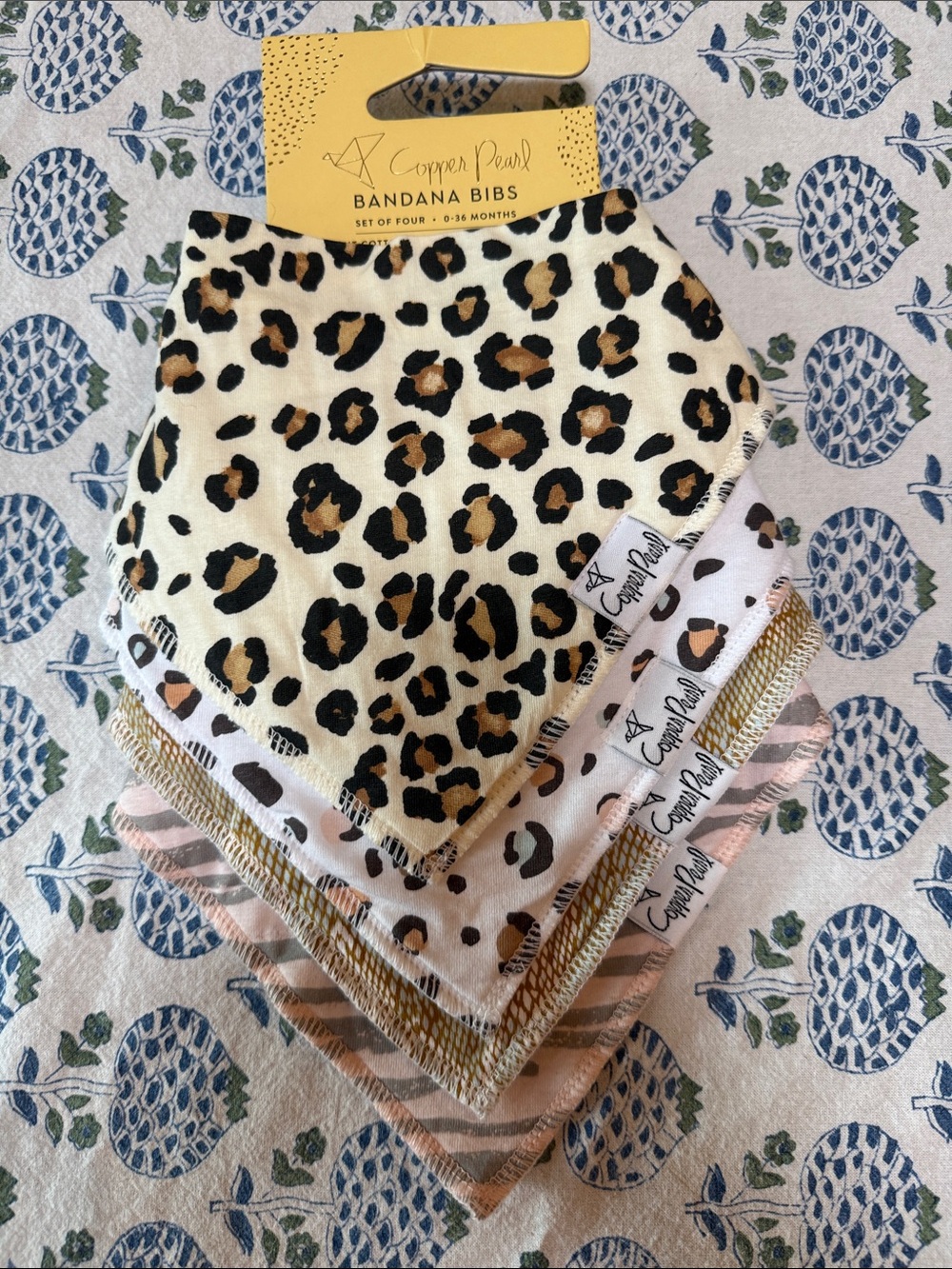 NWT copper pearl Leopard Print Bandana Bib Set - Cream/Brown/Black